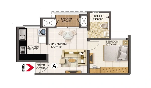 Prestige Park Ridge1 BHK Floor Plan